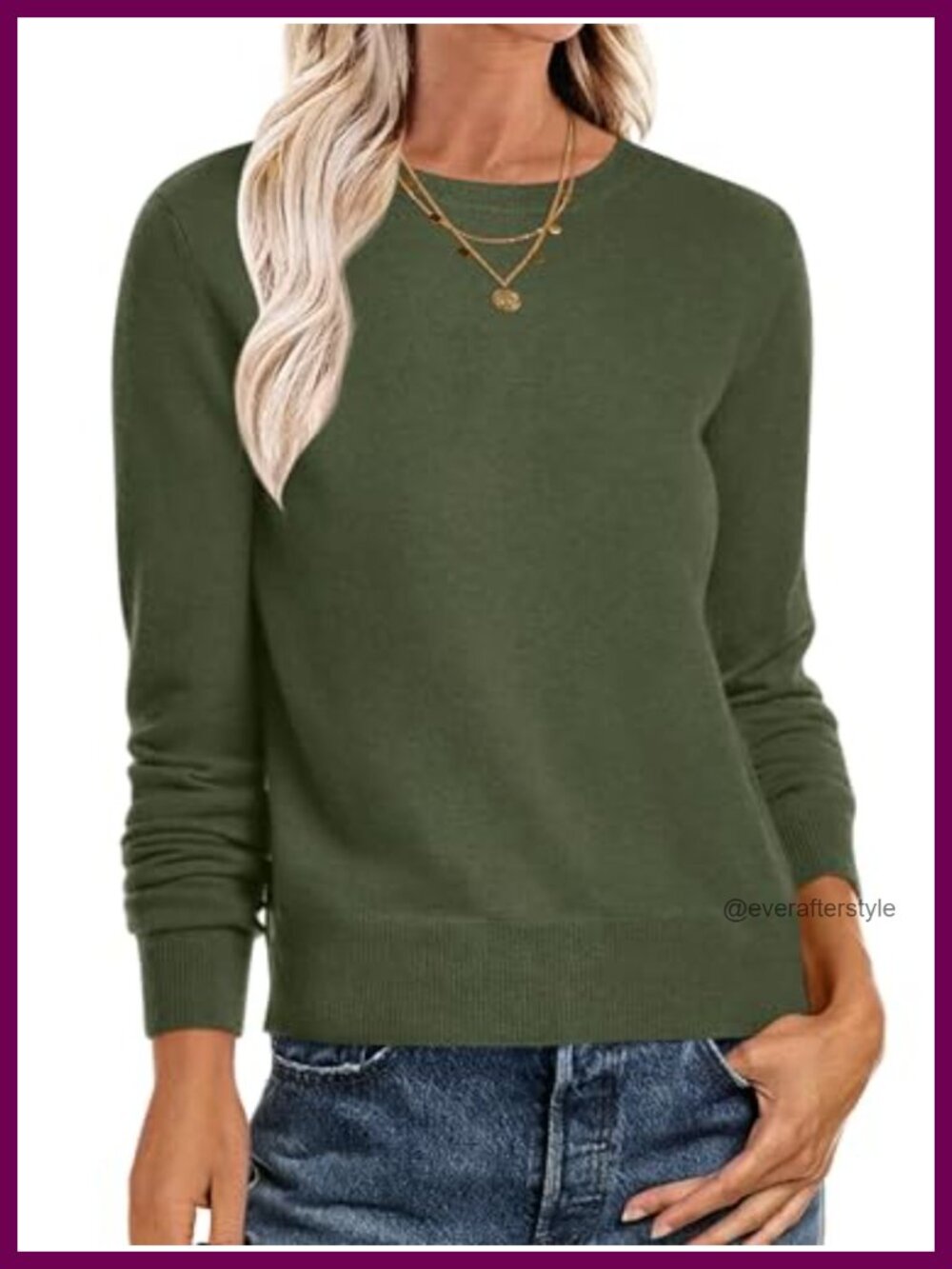 Lightweight Long Sleeve Pullover Sweater Crew Neck Stretchy Soft